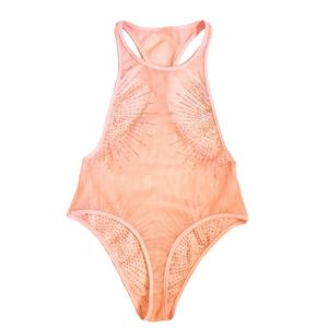 Sheer Bodysuit Hand Embellished w/ Rhinestones